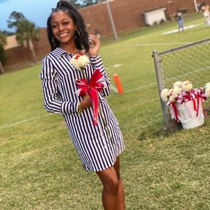 Striped one shoulder shirt dress